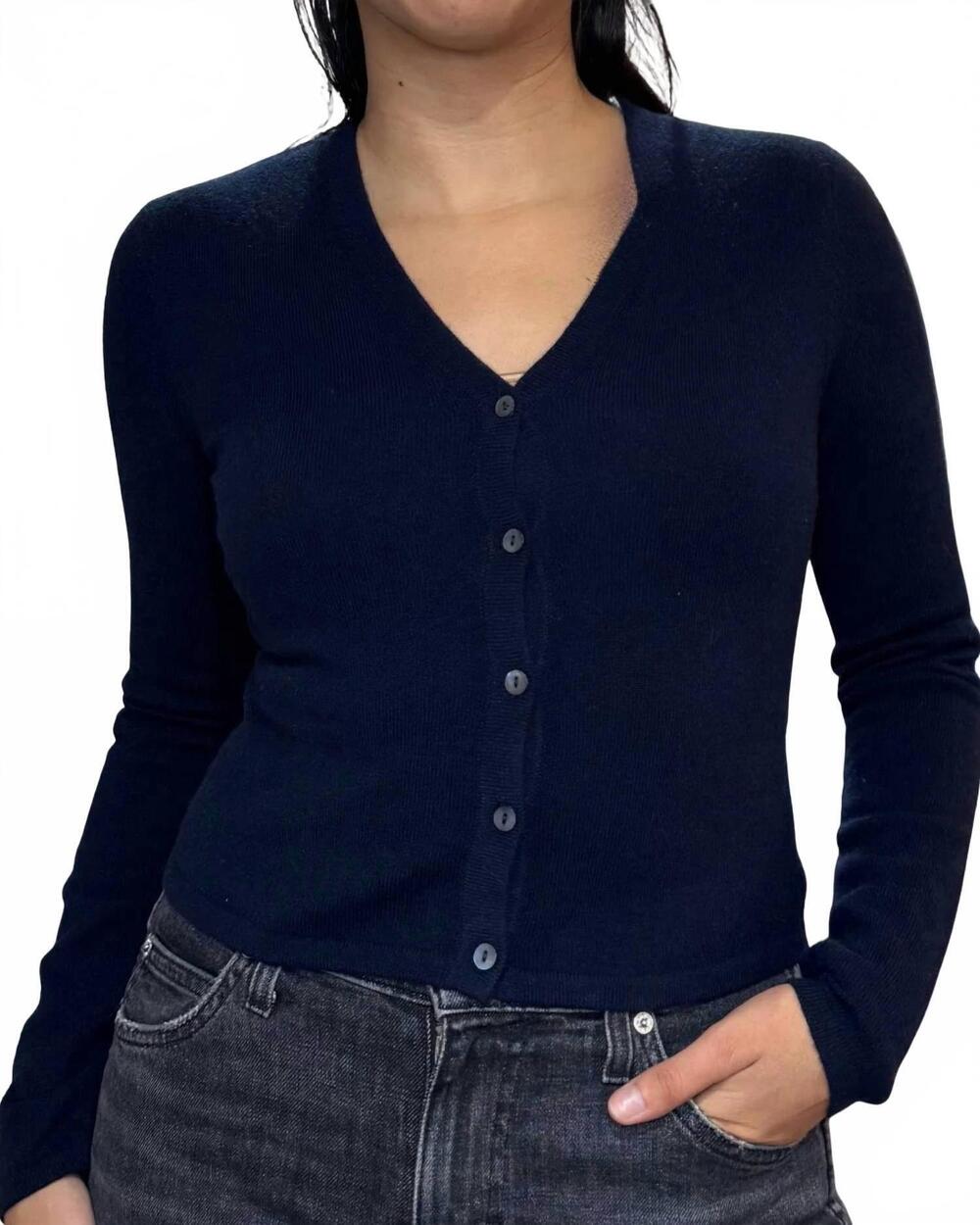 NEW AUTUMN CASHMERE fitted high v cardigan in navy